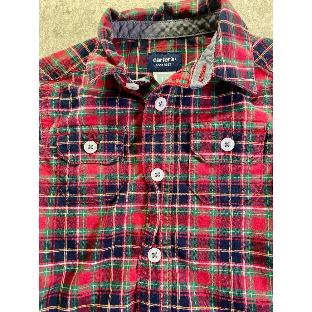 Carter's Holiday Red/Green/Blue Plaid Button Up Shirt Size 12 Months